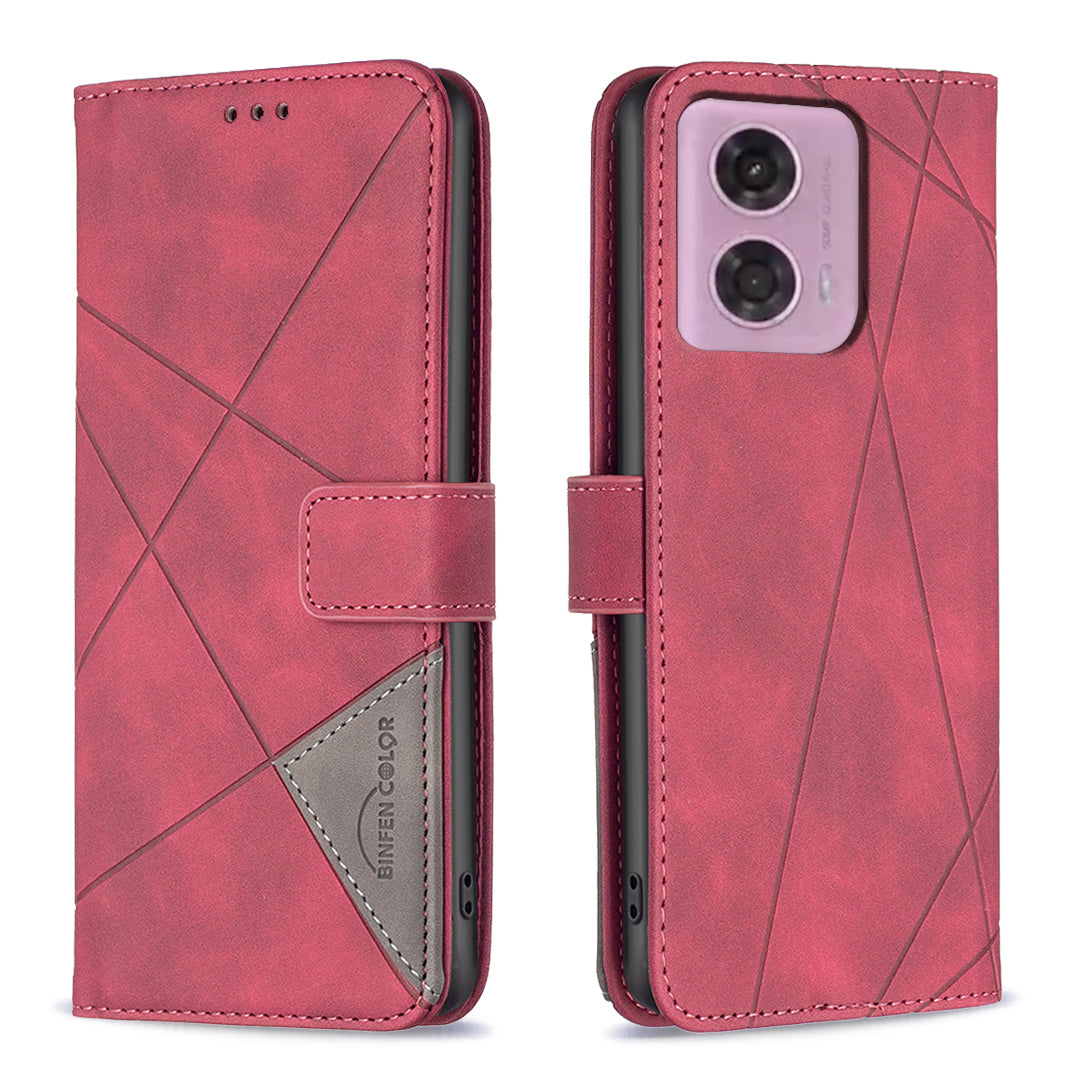 BINFEN COLOR BF05 For Motorola Moto G24 4G / G04 4G Leather Wallet Case Imprinted Geometric Line - Black BINFEN COLOR BF05 For Motorola Moto G24 4G / G04 4G Leather Wallet Case Imprinted Geometric Line - Black